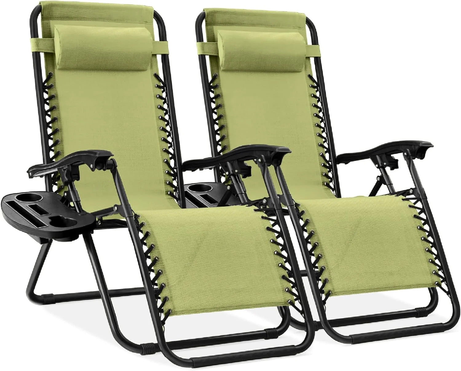 Special Choice Products Set of 2 Adjustable Steel Mesh Zero Gravity Lounge Chair Recliners w/Pillows and Cup Holder Trays - Image 55