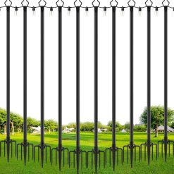 Special 4 Pack String Light Poles, 10 Ft Metal Poles with Fork for Outdoor String Lights
