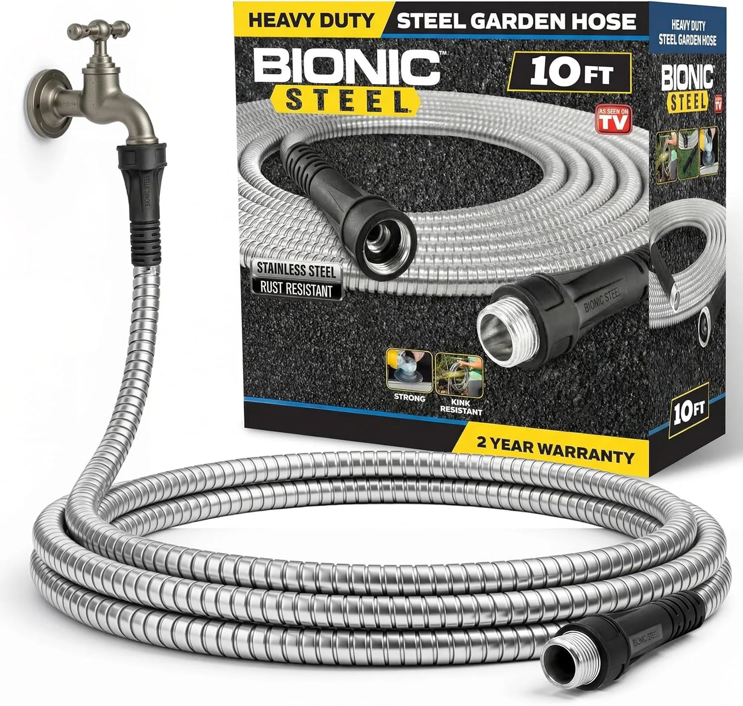 Special STEEL 150 Ft Metal Garden Hose with Sprayer Nozzle, Non Kinking Design, Stainless Steel Heavy Duty Water Hose - Image 4