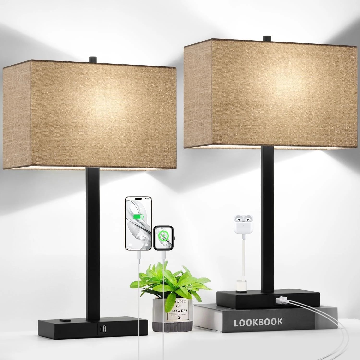 Special Touch Bedside lamps with 2 USB & AC Outlets, Dimmable, Bulb Included - Image 5