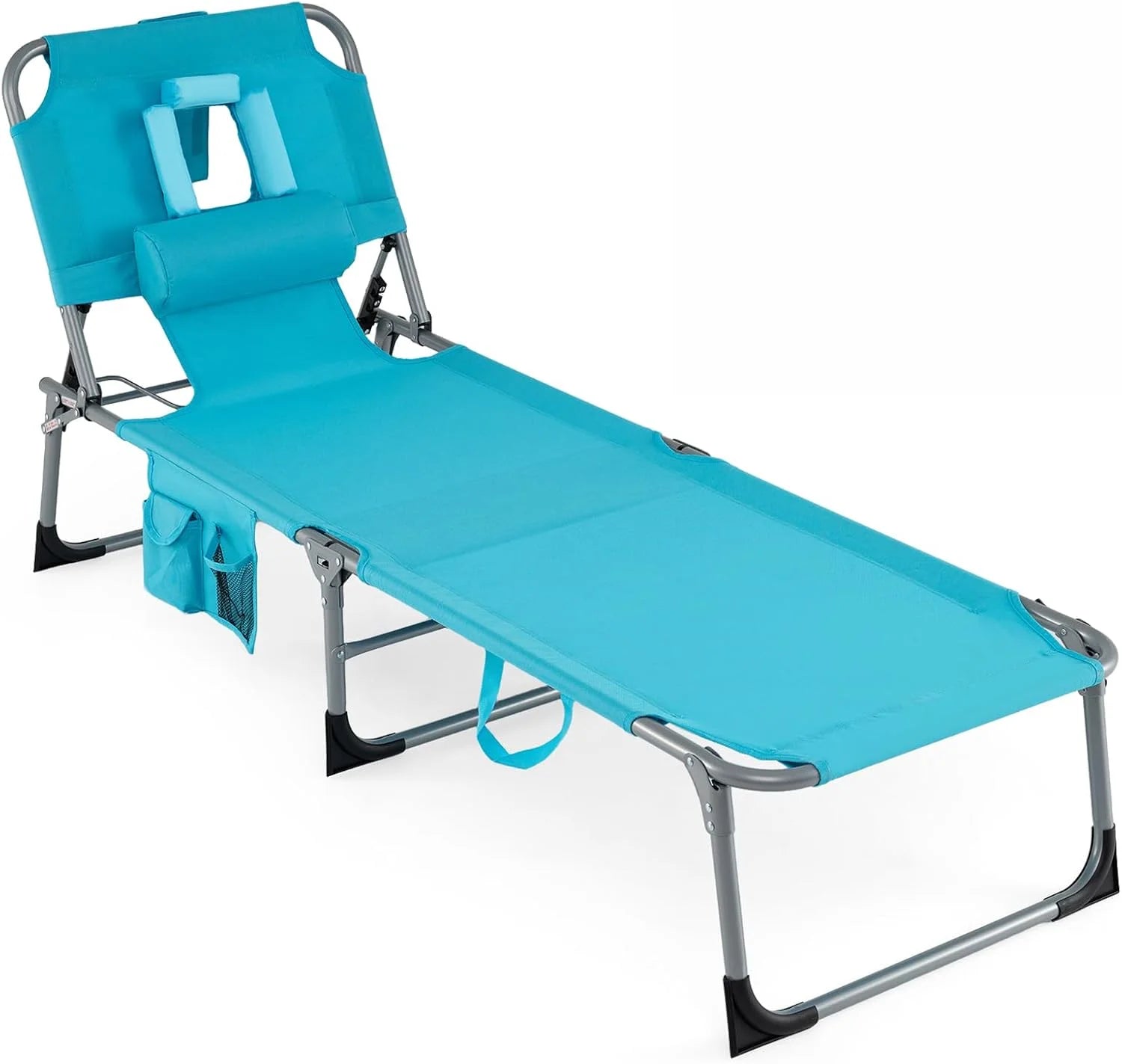 Special Tanning Chair with Face Hole, Folding Beach Lounge Chair with 4-Position Adjustable Backrest, Camping (1 - Image 7