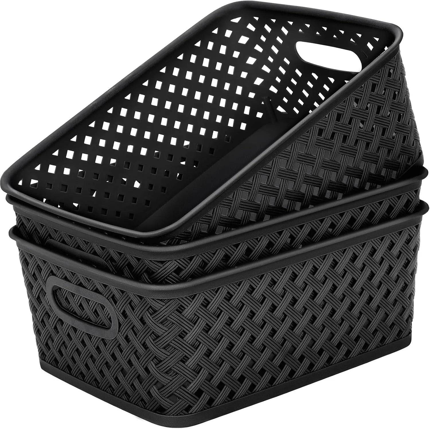 Special 3 Pack Plastic Storage Baskets, Large, White, Durable Woven Plastic with Built-In Handles - Image 13