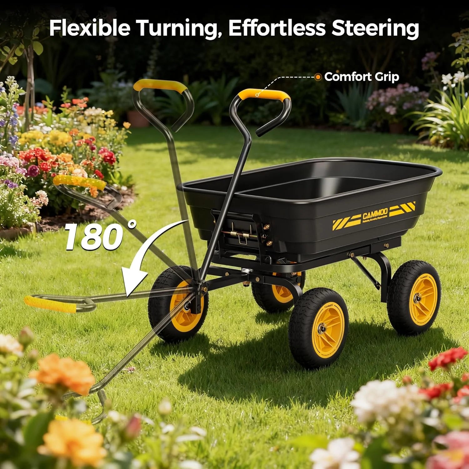 Special 10-in NO-FLAT TIRES 600lb Heavy-Duty Garden Dump Cart 4 Cu.Ft. Utility Wagon with Quick-Release Dumping & Prime - Image 7