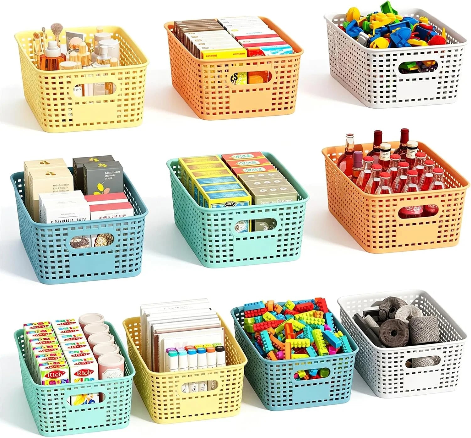 Special Plastic Storage Baskets Bins for Home Organizing, 10 Pack, Space-Saving Storage Container with Handles