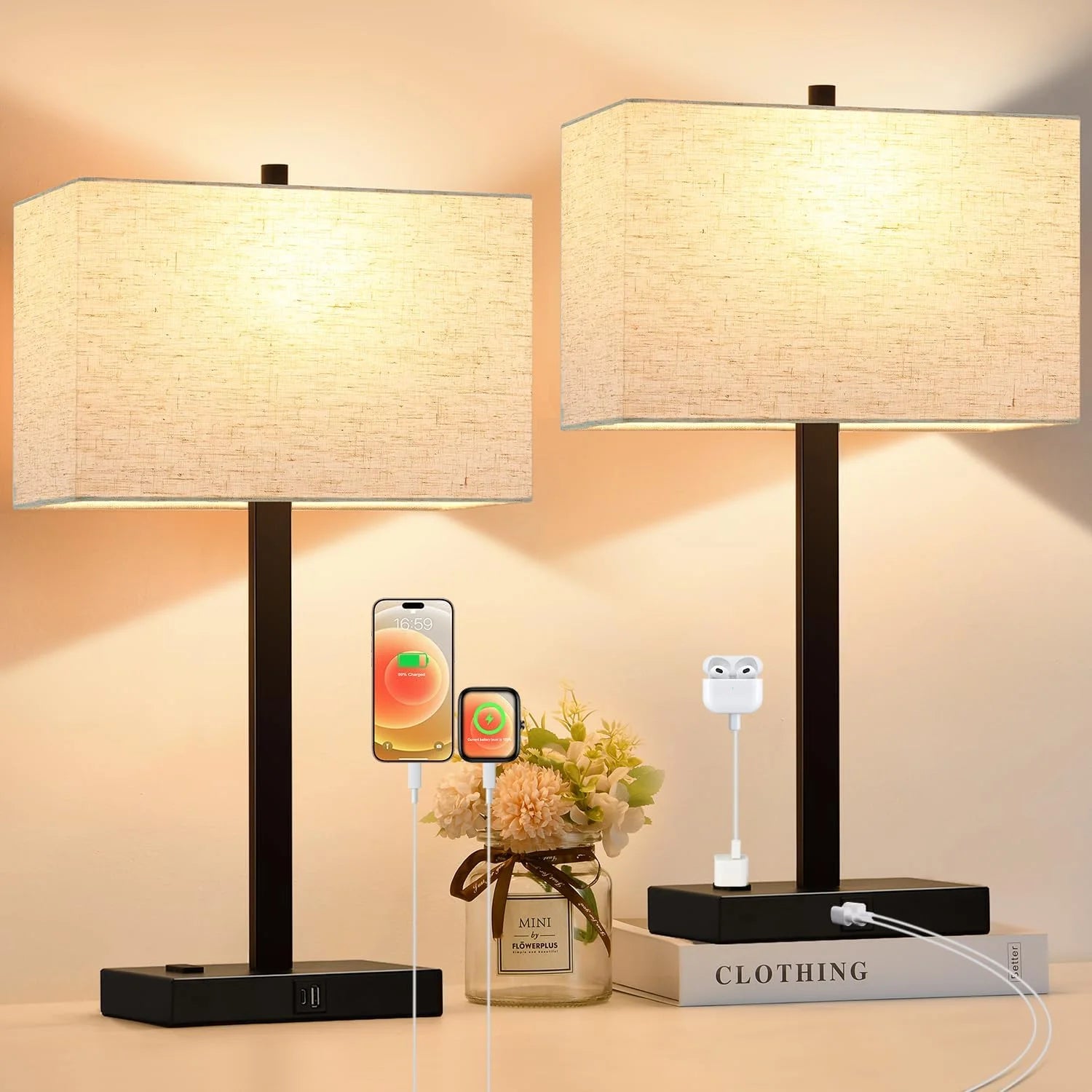 Special Touch Bedside lamps with 2 USB & AC Outlets, Dimmable, Bulb Included - Image 17