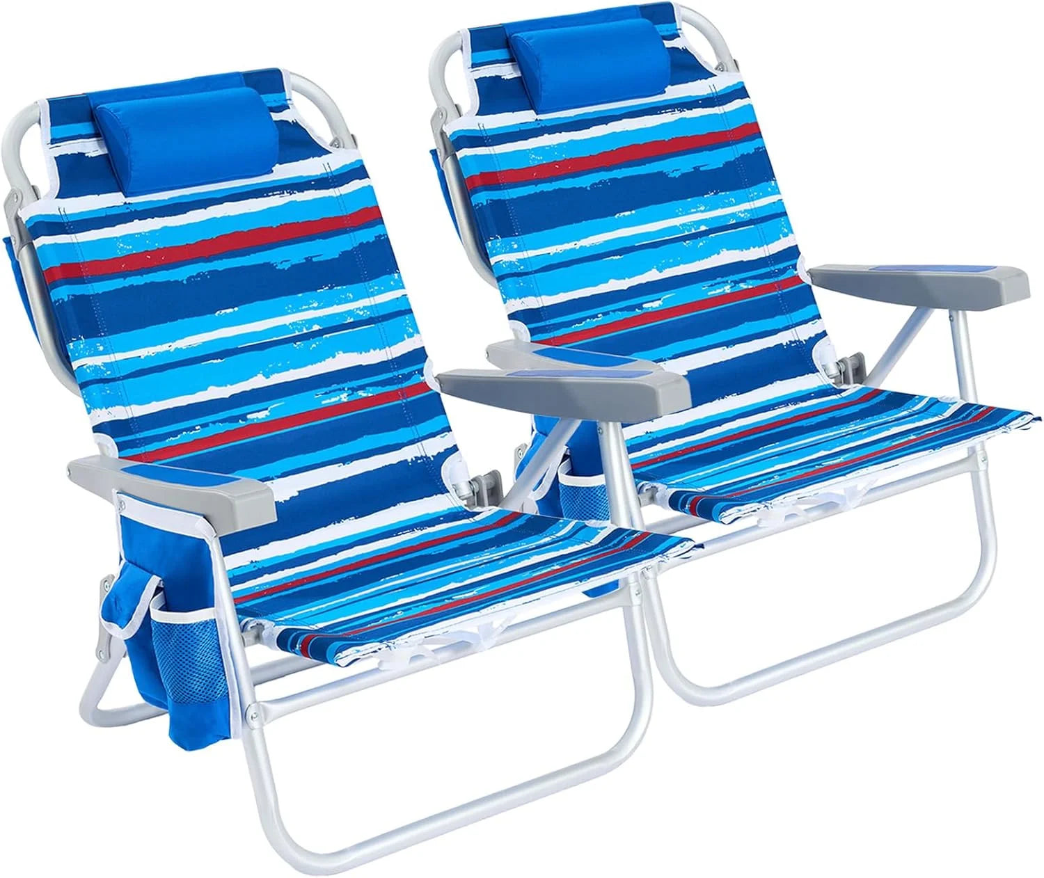 Special Low Beach Chair 2 Pack, 5-Position Lay Flat Reclining, Backpack Portable Folding Chairs with Cooler Bag & Cup