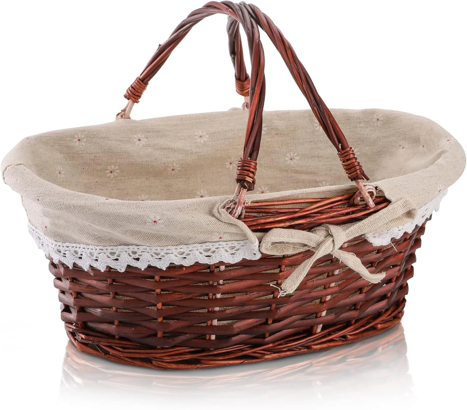 Special Basket with Handle, Picnic Baskets with Liner, Empty Gift Gardening Baskets for Harvesting, Willow
