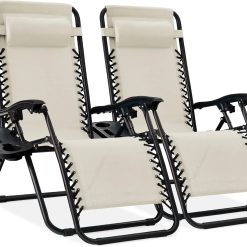 Special Best Choice Products Set of 2 Adjustable Steel Mesh Zero Gravity Lounge Chair Recliners w/Pillows and Cup Holder Trays