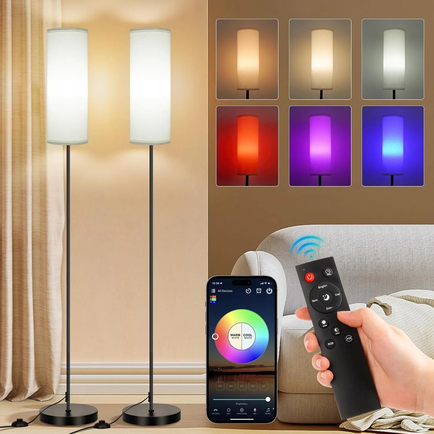 Special FRIDEKO HOME 2 Pack Floor Lamp, Dimmable, Modern Floor Lamp with Remote - Image 5