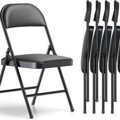 Special CHANGES Folding Chair 4 Pack, Comfy PU Leather Padded Folding Chairs for Outside and Indoor
