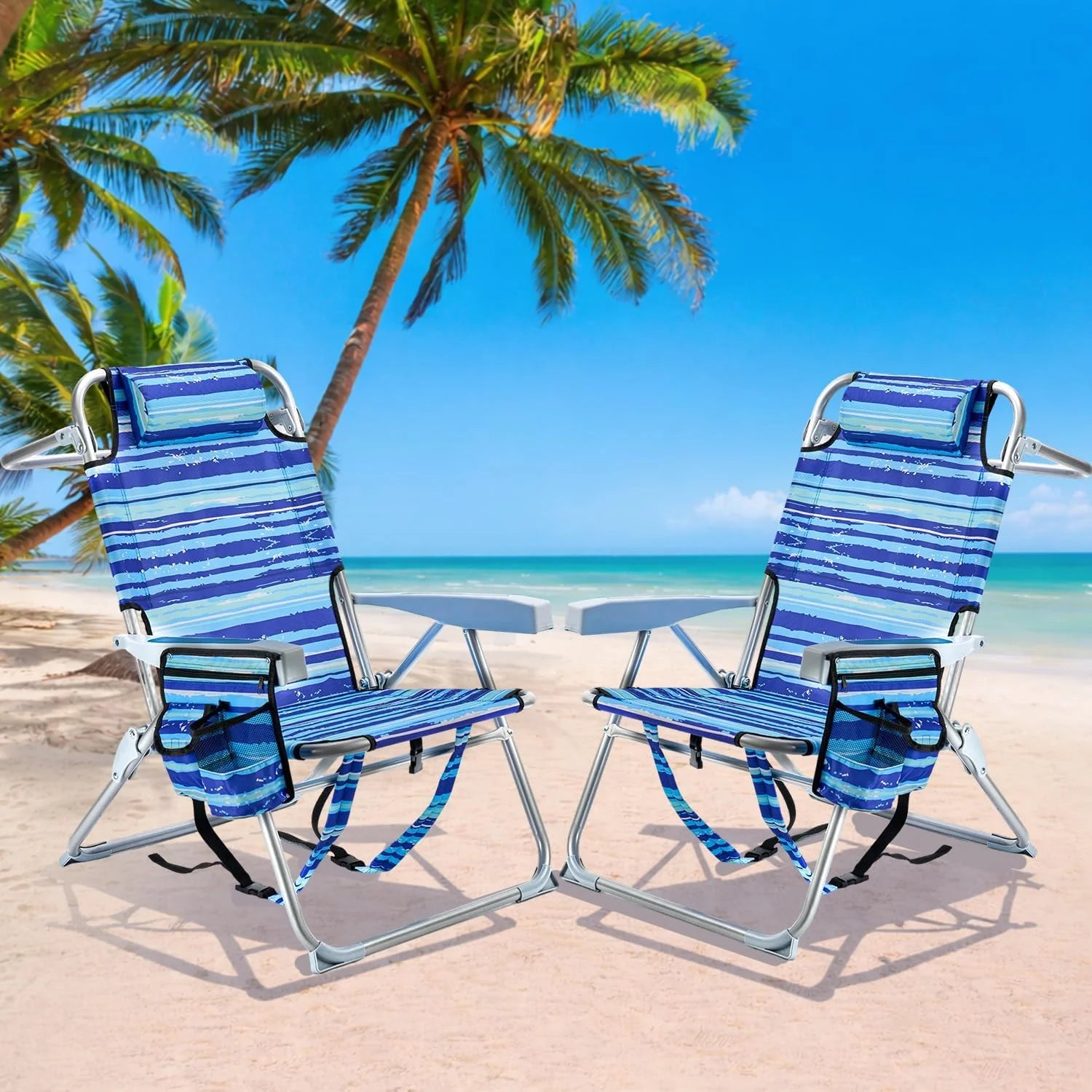 Special GVDV 2 Pack Backpack Beach Chairs for Adults, Mid-Height Foldable Chair with Lay Flat Position - Image 2