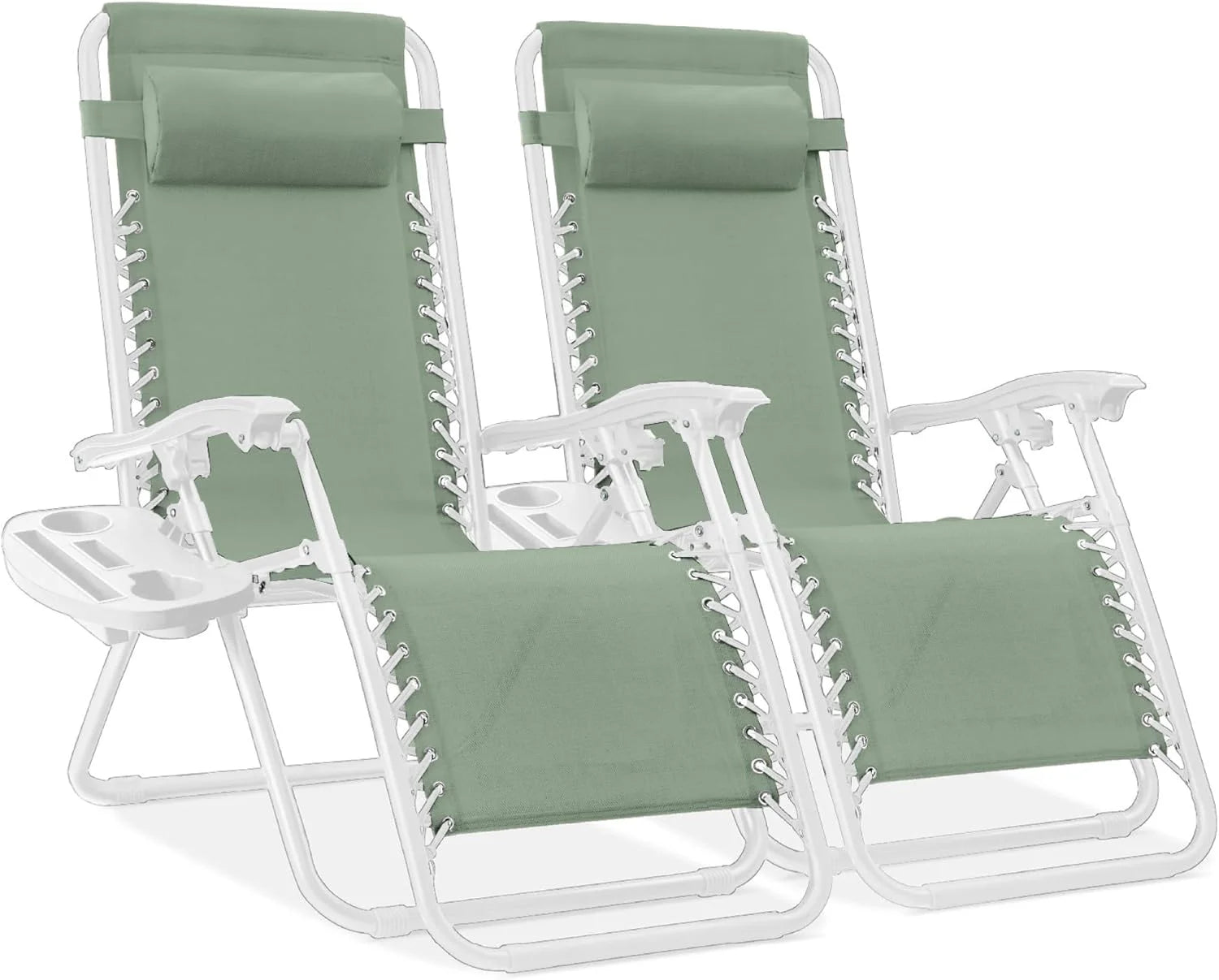 Special Choice Products Set of 2 Adjustable Steel Mesh Zero Gravity Lounge Chair Recliners w/Pillows and Cup Holder Trays - Image 26