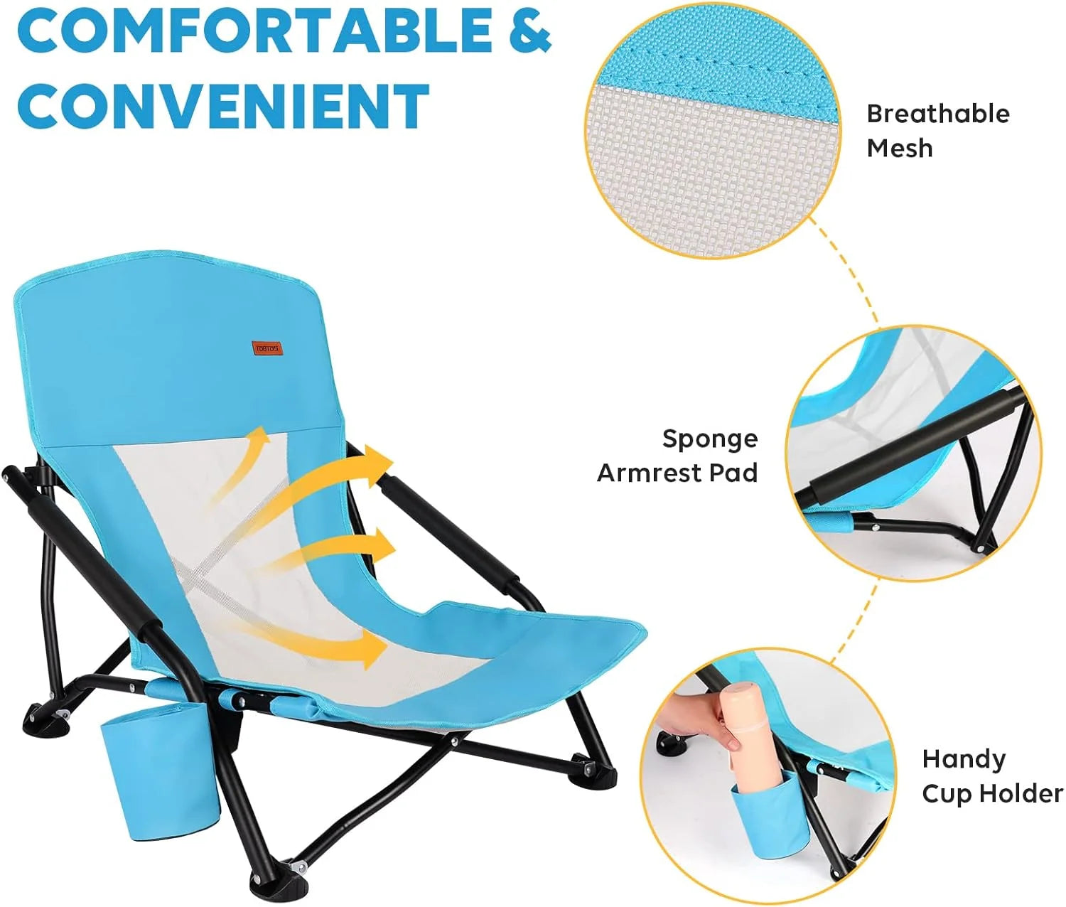 Special Low Beach Chair for Adults 2 Pack, Low Profile Folding with Cup Holder & Carry Bag, Heavy Duty Chair for Outdoor - Image 5