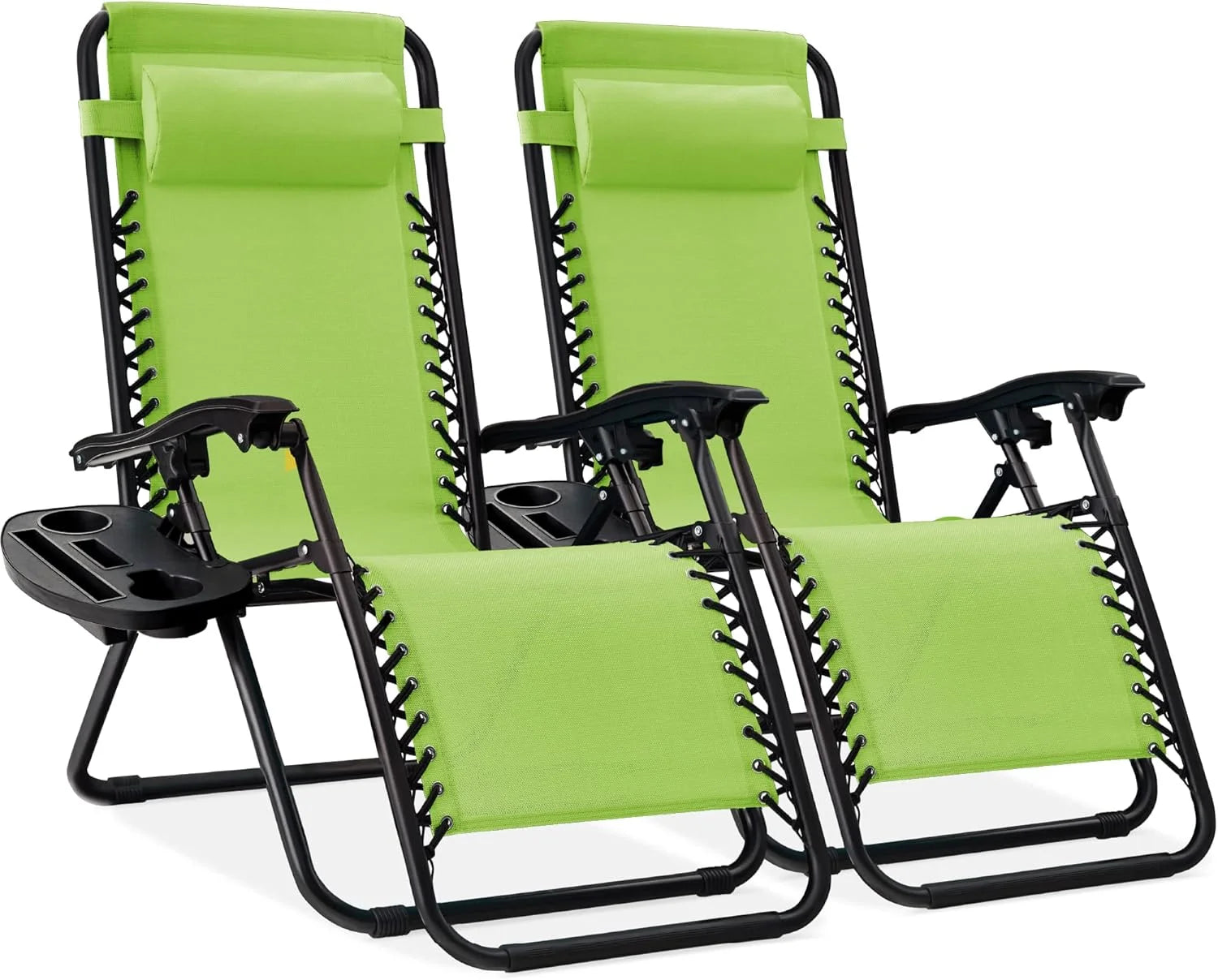 Special Choice Products Set of 2 Adjustable Steel Mesh Zero Gravity Lounge Chair Recliners w/Pillows and Cup Holder Trays - Image 43