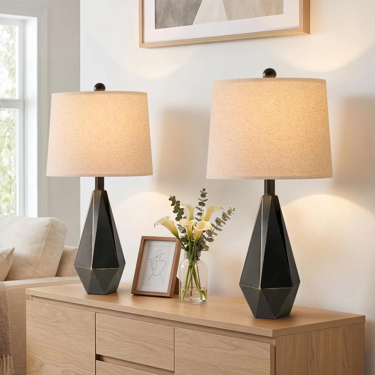 Special PoKat 20.25" Retro Farmhouse Table Lamp Set of 2, Living Room & Bedroom Rustic Linen Bedside Nightstand Lamps for Kids - Image 8