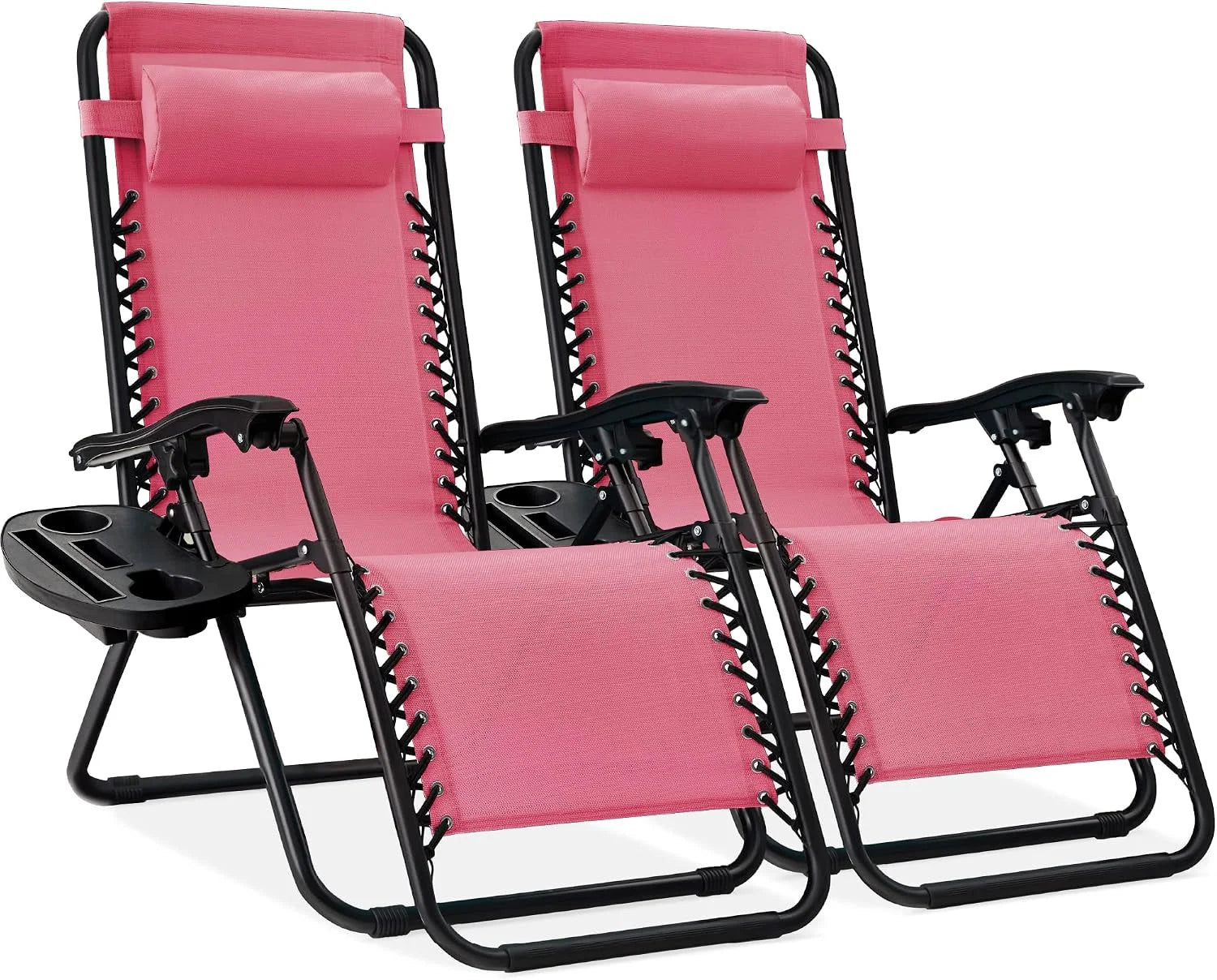 Special Choice Products Set of 2 Adjustable Steel Mesh Zero Gravity Lounge Chair Recliners w/Pillows and Cup Holder Trays - Image 16
