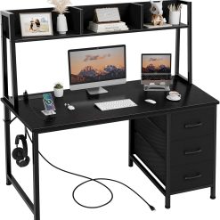 Alternative view of Special DLisiting White Computer Desk with Hutch & Drawers, 47 Inch Modern Study Writing Office Desk with 3 Storage Drawers and