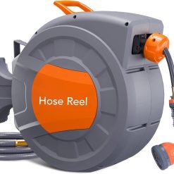 Special GAOMON Retractable Garden Hose Reel, 1/2 in x 72 ft, Wall Mounted, 9-Function Sprayer, 180° Swivel