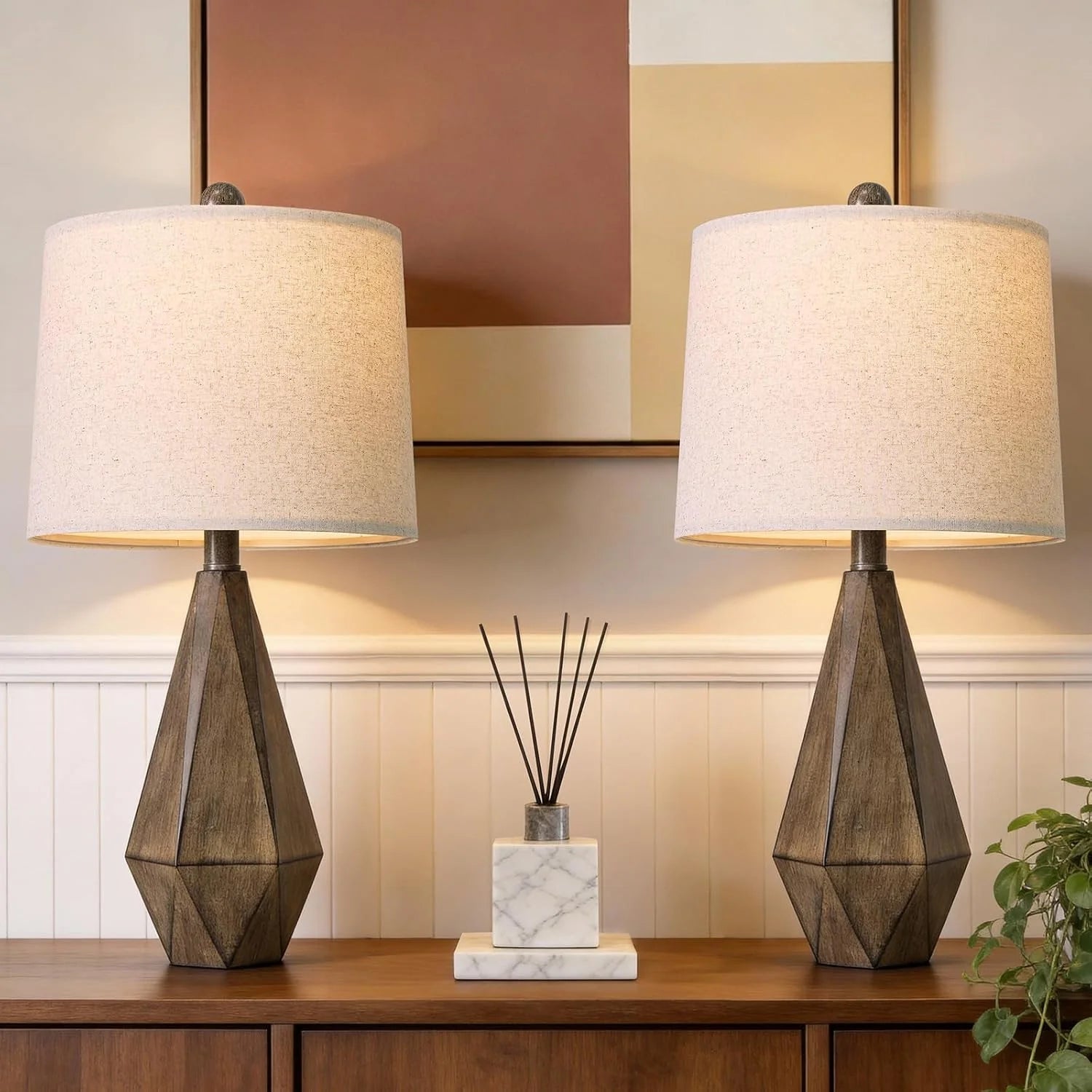 Special PoKat 20.25" Retro Farmhouse Table Lamp Set of 2, Living Room & Bedroom Rustic Linen Bedside Nightstand Lamps for Kids - Image 6