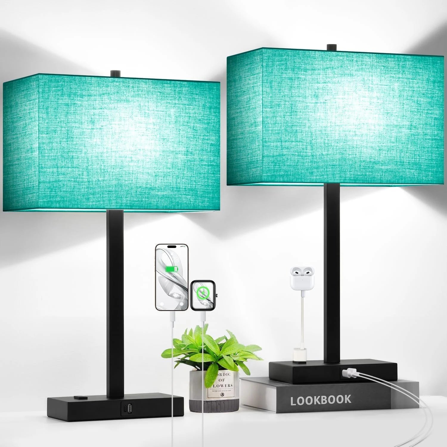 Special Touch Bedside lamps with 2 USB & AC Outlets, Dimmable, Bulb Included - Image 8