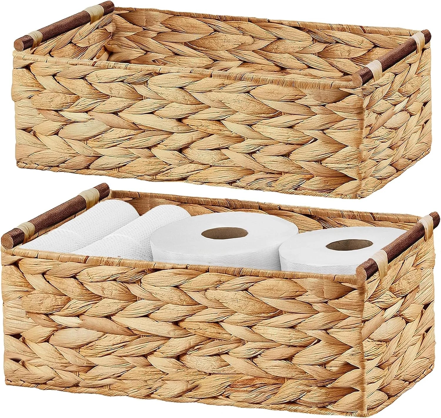 Special Storage Basket, Set of 2 Hand-Woven Paper Rope Wicker Basket for Organizing with Handle Decorative Storage - Image 3