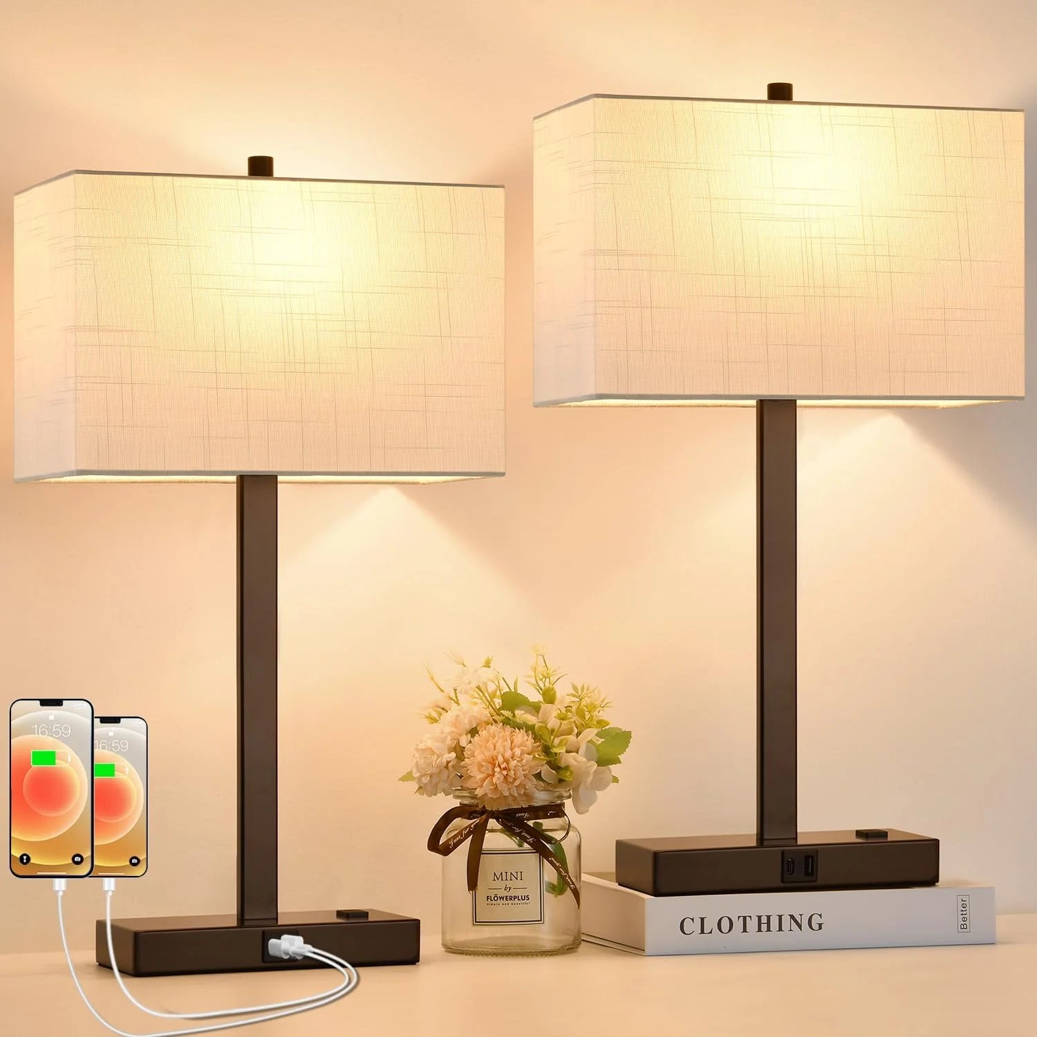 Special Touch Bedside lamps with 2 USB & AC Outlets, Dimmable, Bulb Included - Image 15
