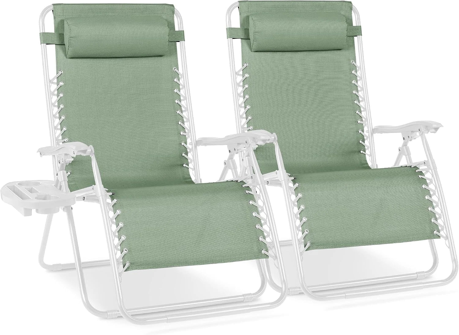 Special Choice Products Set of 2 Adjustable Steel Mesh Zero Gravity Lounge Chair Recliners w/Pillows and Cup Holder Trays - Image 36