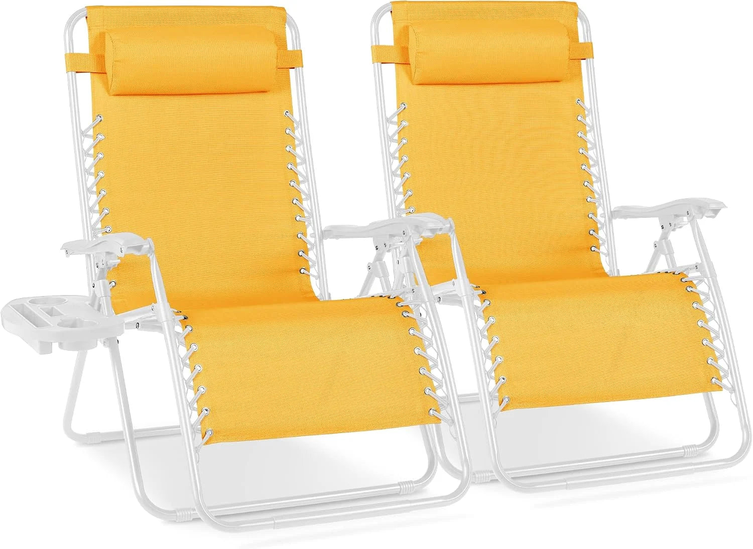 Special Choice Products Set of 2 Adjustable Steel Mesh Zero Gravity Lounge Chair Recliners w/Pillows and Cup Holder Trays - Image 10