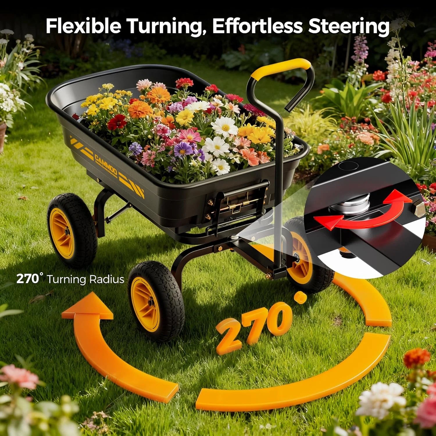 Special 10-in NO-FLAT TIRES 600lb Heavy-Duty Garden Dump Cart 4 Cu.Ft. Utility Wagon with Quick-Release Dumping & Prime - Image 8