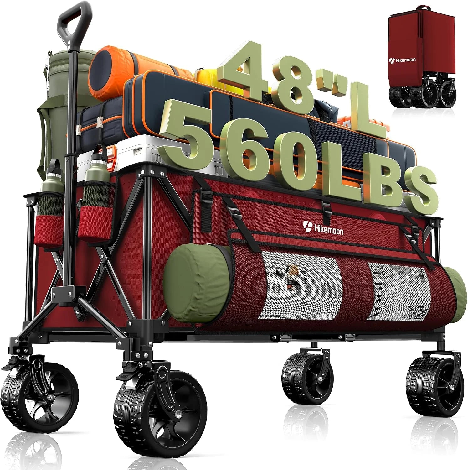 Special HIKEMOON 48" Extra Large Collapsible Wagon with Big Wheels, 300L Black - Image 9