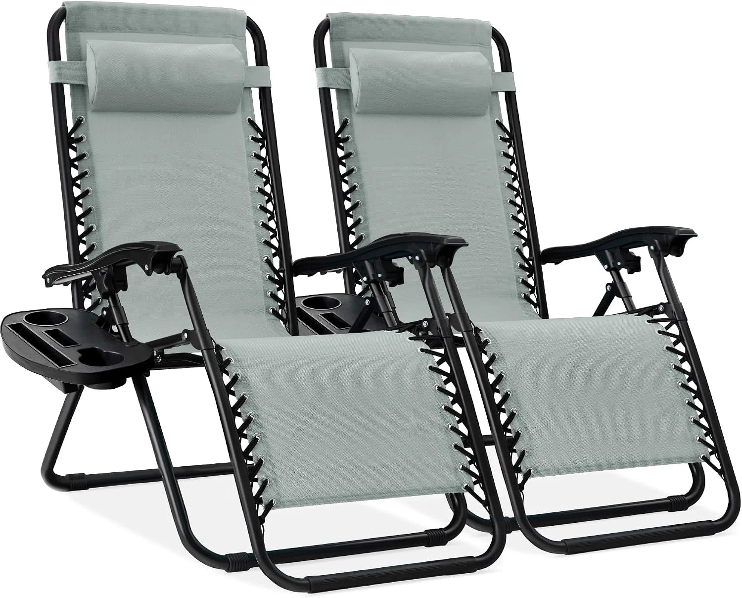 Special Choice Products Set of 2 Adjustable Steel Mesh Zero Gravity Lounge Chair Recliners w/Pillows and Cup Holder Trays - Image 56