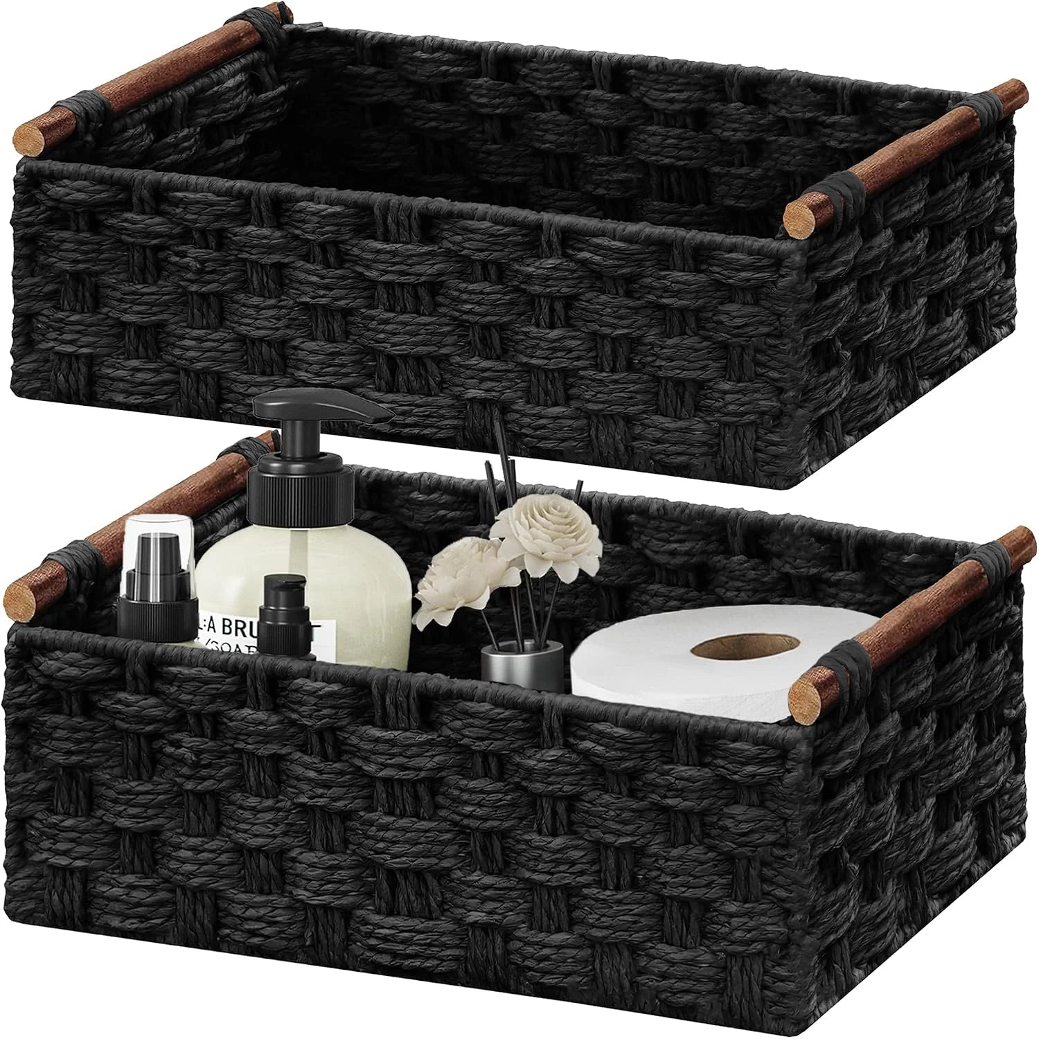 Special Storage Basket, Set of 2 Hand-Woven Paper Rope Wicker Basket for Organizing with Handle Decorative Storage - Image 2