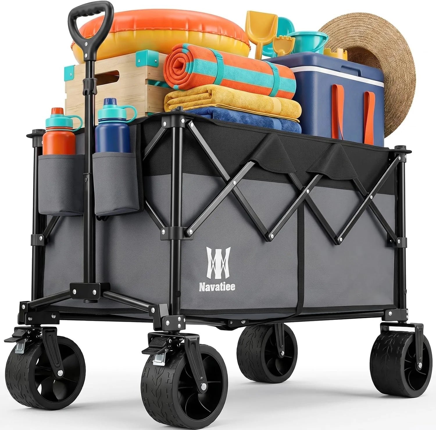 Special 330Lbs Collapsible Folding Wagon, Beach Wagon Cart Heavy Duty Foldable with Big Wheels - Image 5