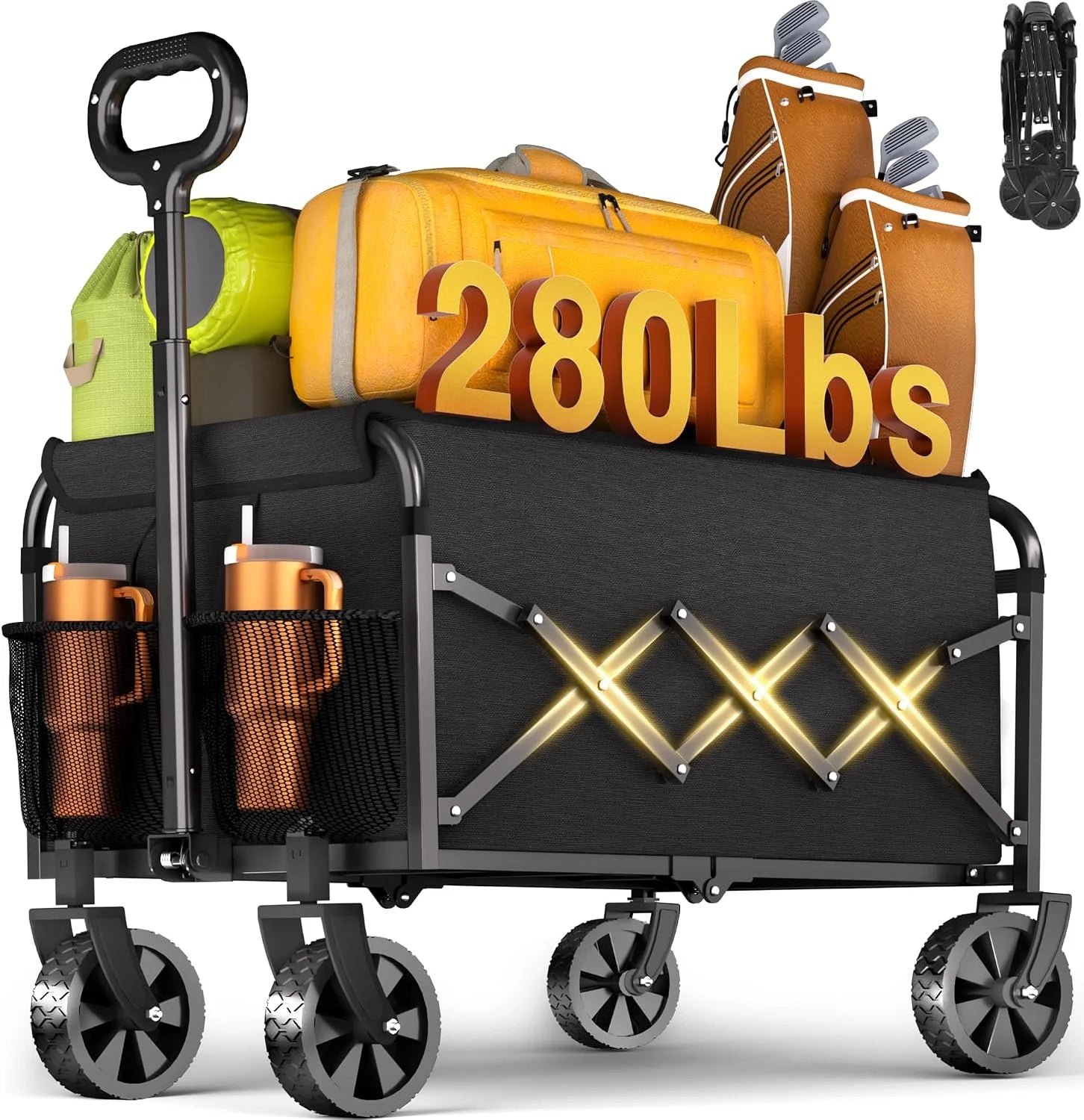 Special Wagons Carts Foldable " 280Lbs Collapsible Wagon Cart with Wheels Portable " Folding Wagon Lightweight for Camping - Image 2