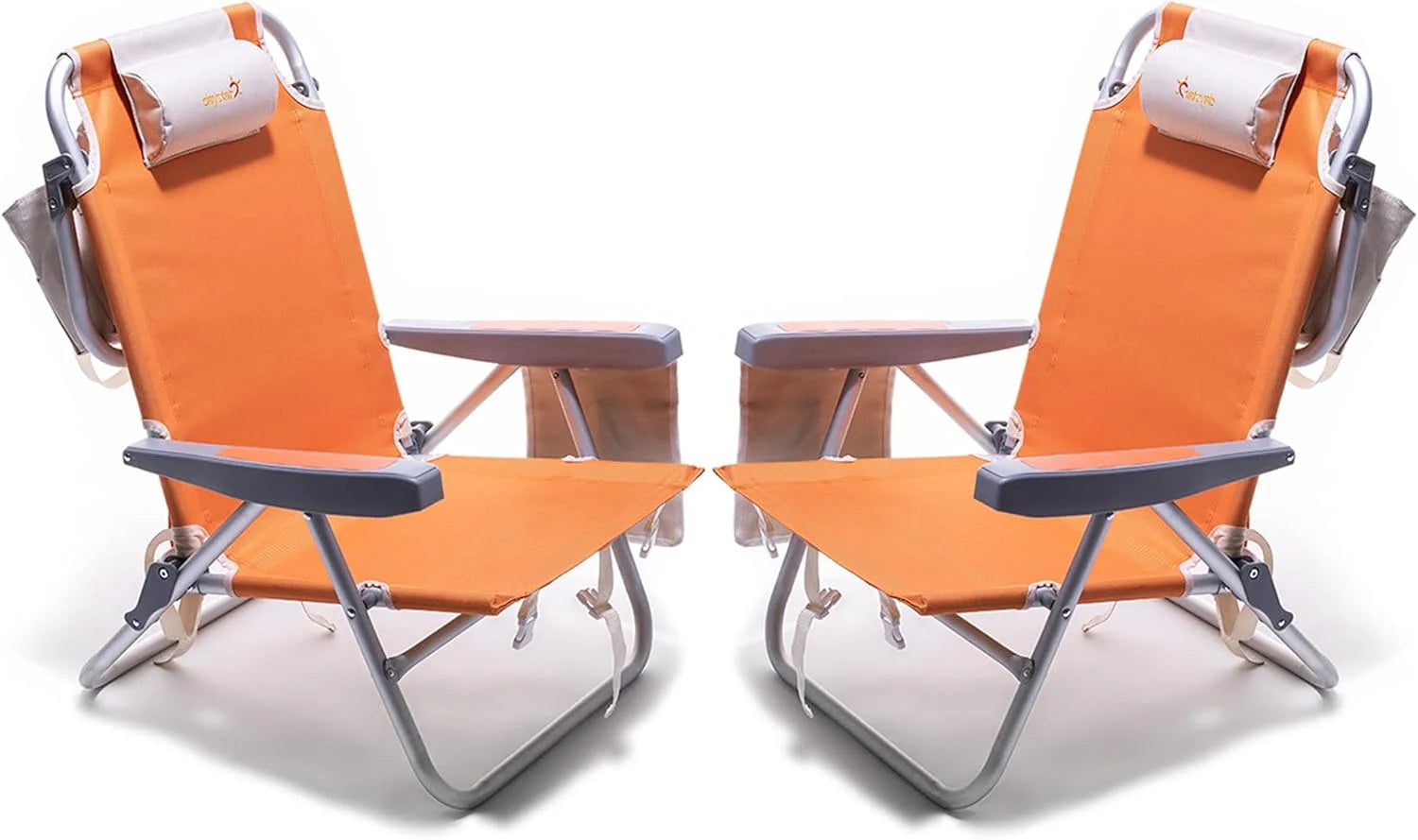 Special Low Beach Chair 2 Pack, 5-Position Lay Flat Reclining, Backpack Portable Folding Chairs with Cooler Bag & Cup - Image 8