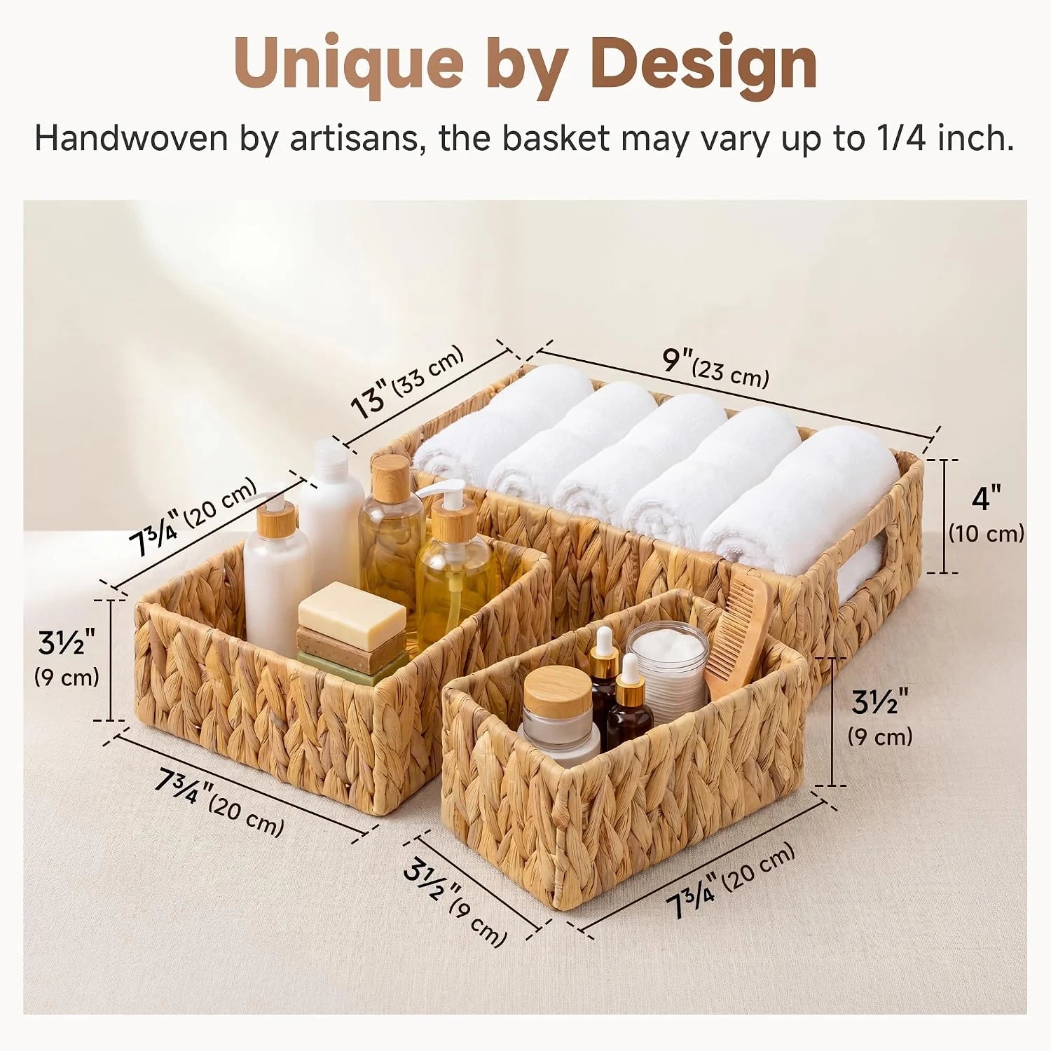 Special Pantry Baskets for Shelves 3 Pack, Rectangular Wicker Basket with Handles, Natural Water Hyacinth - Image 3