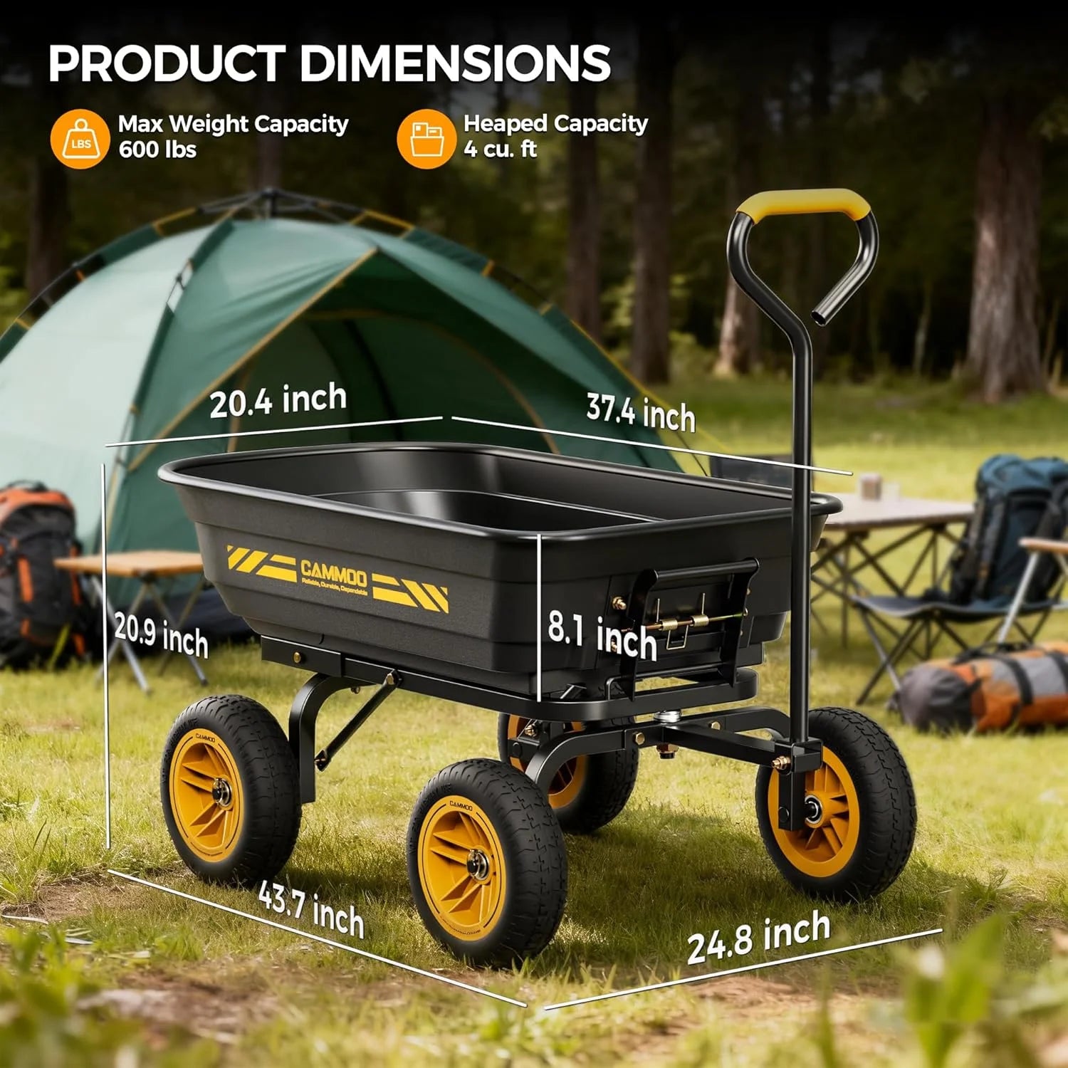Special 10-in NO-FLAT TIRES 600lb Heavy-Duty Garden Dump Cart 4 Cu.Ft. Utility Wagon with Quick-Release Dumping & Prime - Image 9