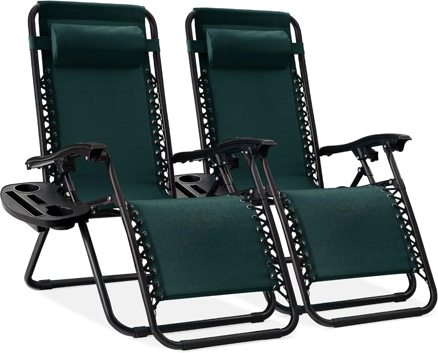 Special Choice Products Set of 2 Adjustable Steel Mesh Zero Gravity Lounge Chair Recliners w/Pillows and Cup Holder Trays - Image 5