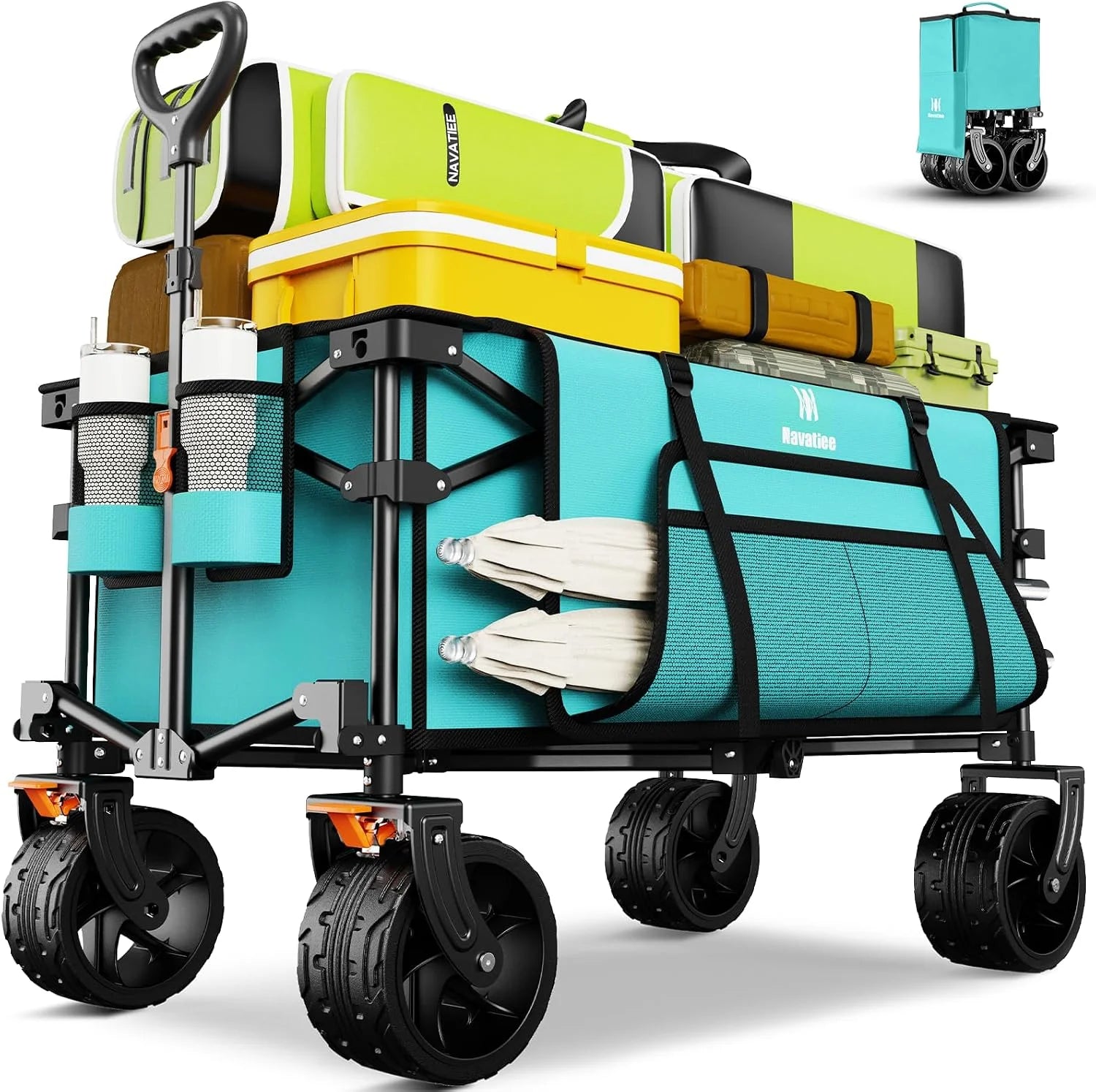 Special 330Lbs Collapsible Folding Wagon, Beach Wagon Cart Heavy Duty Foldable with Big Wheels