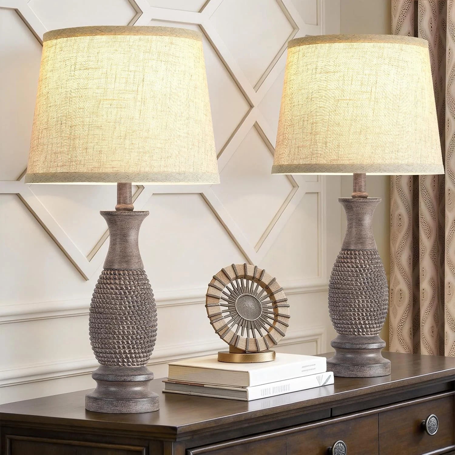 Special EJIAXIN Table Lamps Set of 2-21.6 Resin Farmhouse Bedside Lamps for Bedroom Living Room, Rotary Switch - Image 3