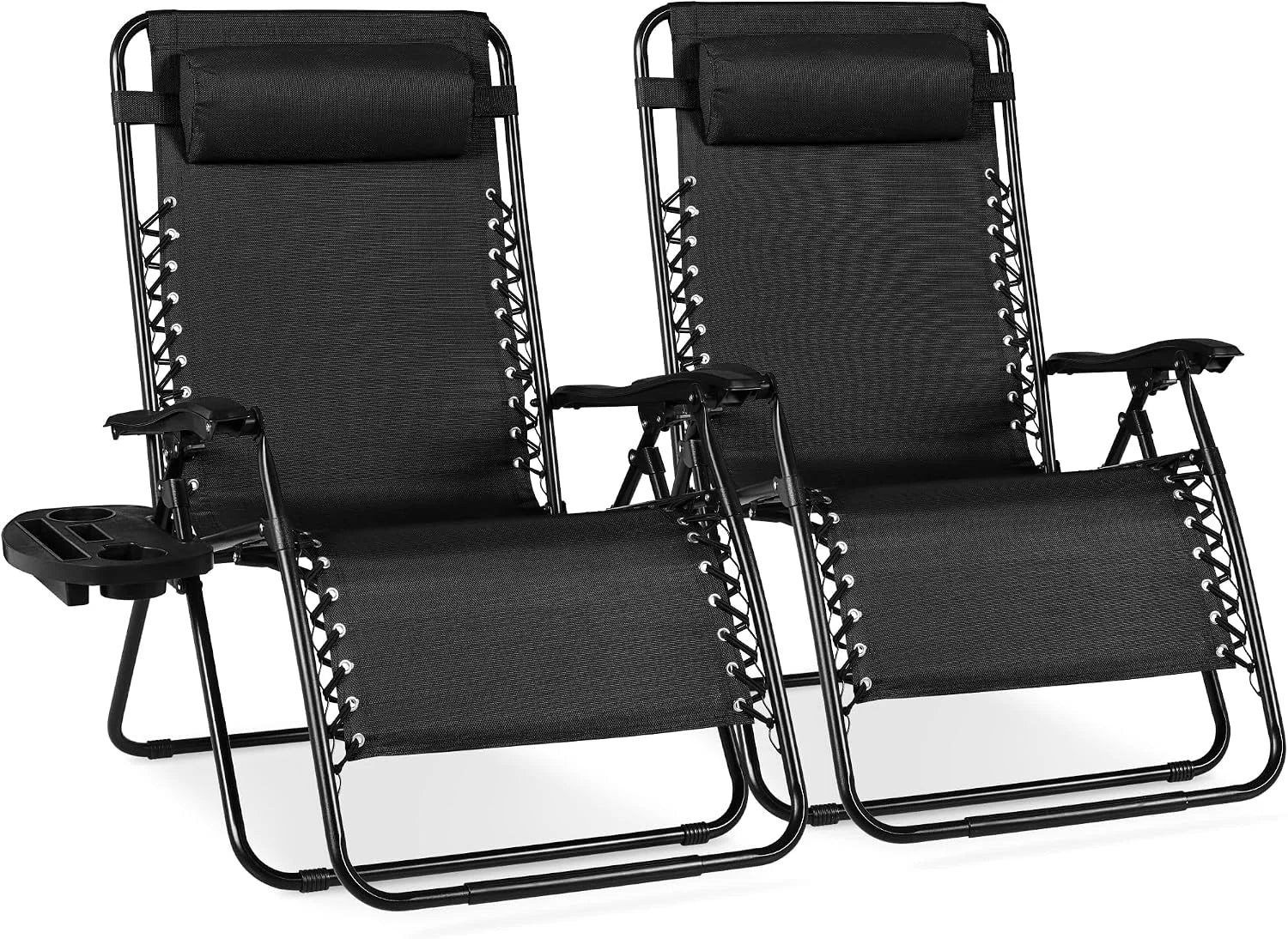 Special Choice Products Set of 2 Adjustable Steel Mesh Zero Gravity Lounge Chair Recliners w/Pillows and Cup Holder Trays - Image 2