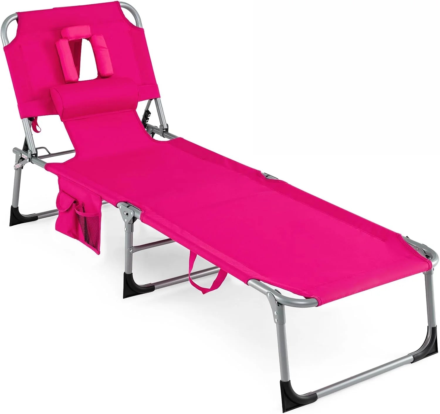 Special Tanning Chair with Face Hole, Folding Beach Lounge Chair with 4-Position Adjustable Backrest, Camping (1 - Image 5