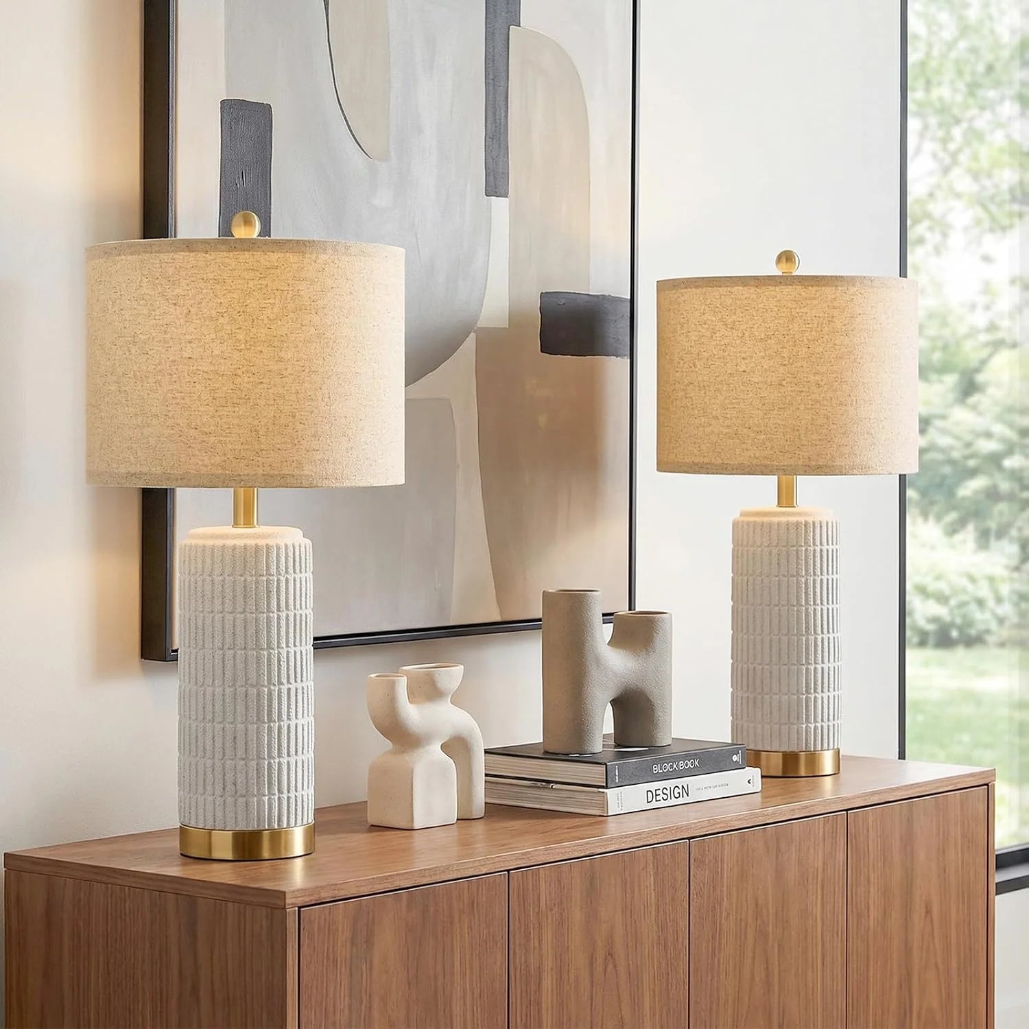 Special PoKat Small Bedside Table Lamps Set of 2 for Bedroom Living Room, 21.5" Modern Ceramic Nightstand Lamps with Gold Base - Image 2