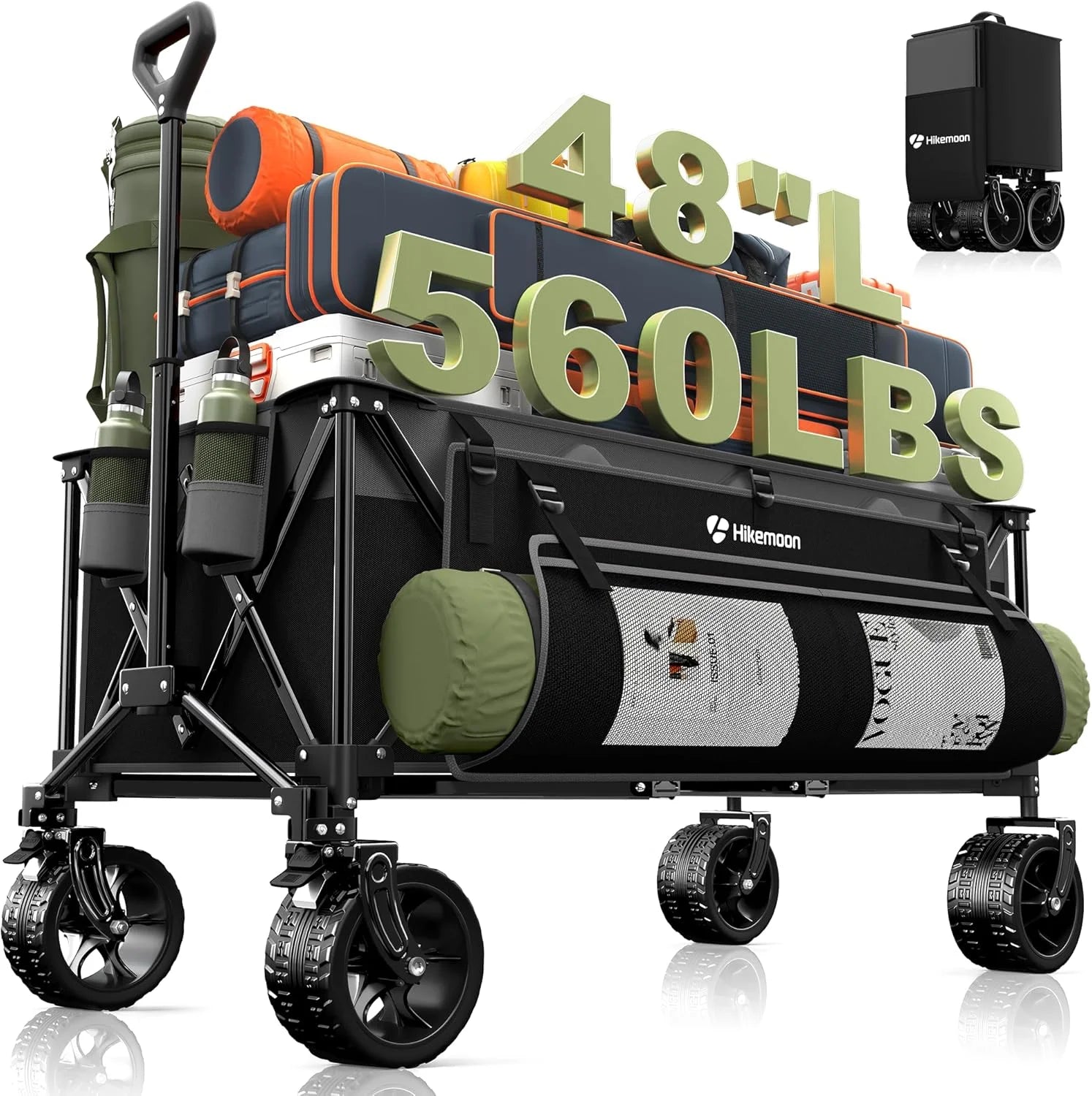 Special HIKEMOON 48" Extra Large Collapsible Wagon with Big Wheels, 300L Black - Image 5