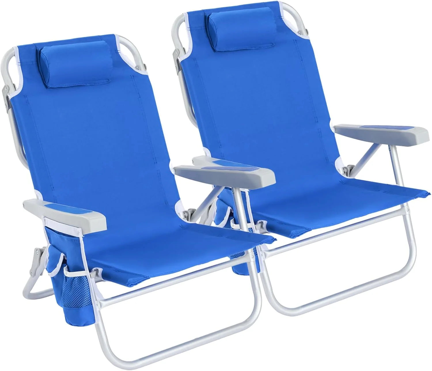 Special Low Beach Chair 2 Pack, 5-Position Lay Flat Reclining, Backpack Portable Folding Chairs with Cooler Bag & Cup - Image 5