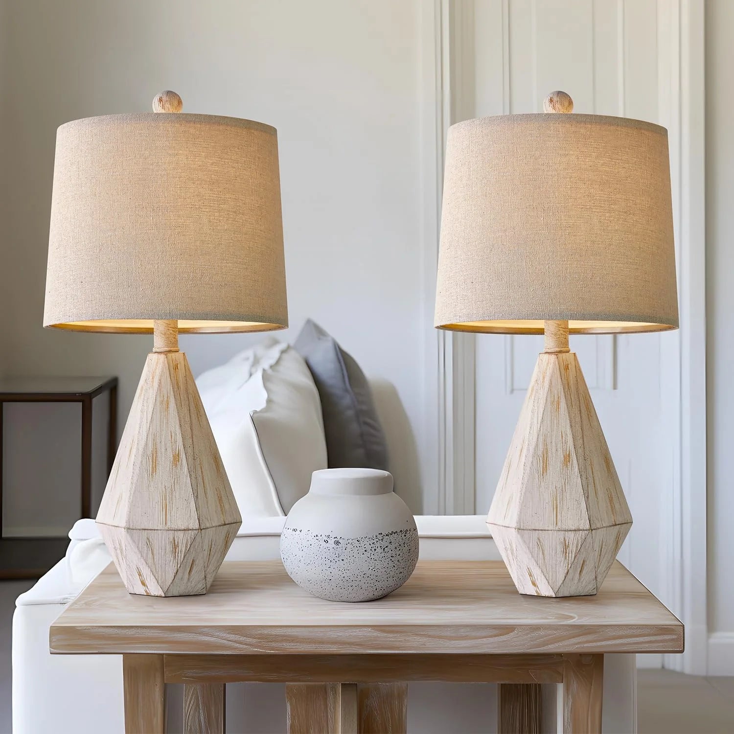 Special PoKat 20.25" Retro Farmhouse Table Lamp Set of 2, Living Room & Bedroom Rustic Linen Bedside Nightstand Lamps for Kids - Image 2