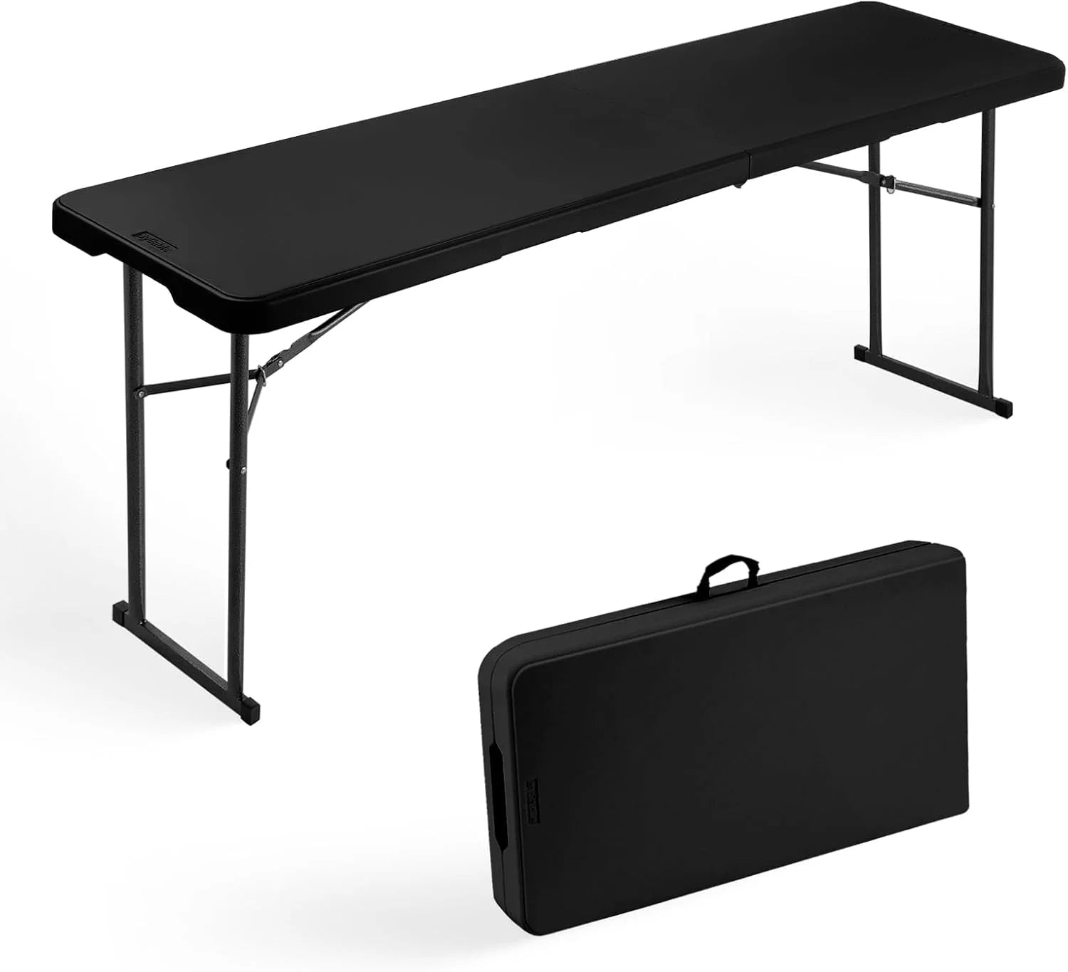 Special Folding Table 6FT Narrow Portable Foldable Plastic Heavy Duty Long Table, Fold-in-Half with Carrying Handle