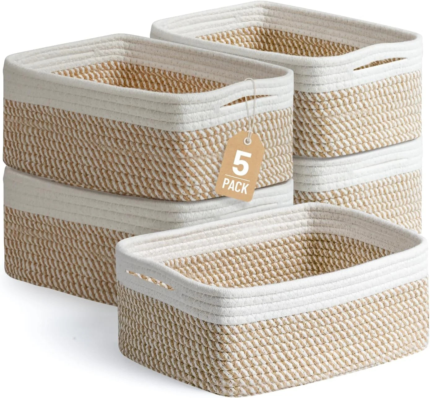 Special Small Woven Storage Baskets for Shelves, Gift Baskets Empty, 11.8×7.9×4.7, Decorative Cotton Rope Baskets