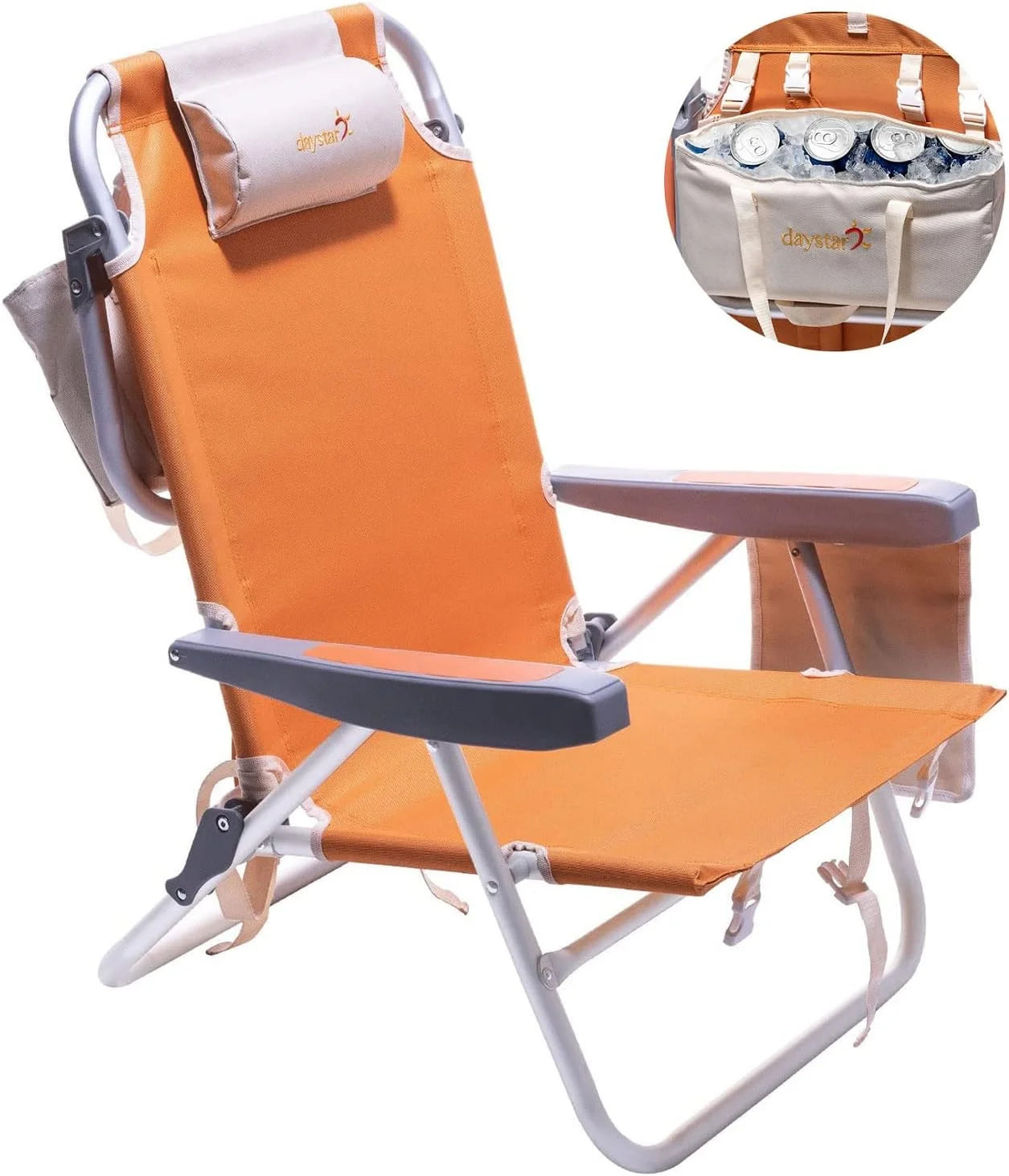 Special Low Beach Chair 2 Pack, 5-Position Lay Flat Reclining, Backpack Portable Folding Chairs with Cooler Bag & Cup - Image 12