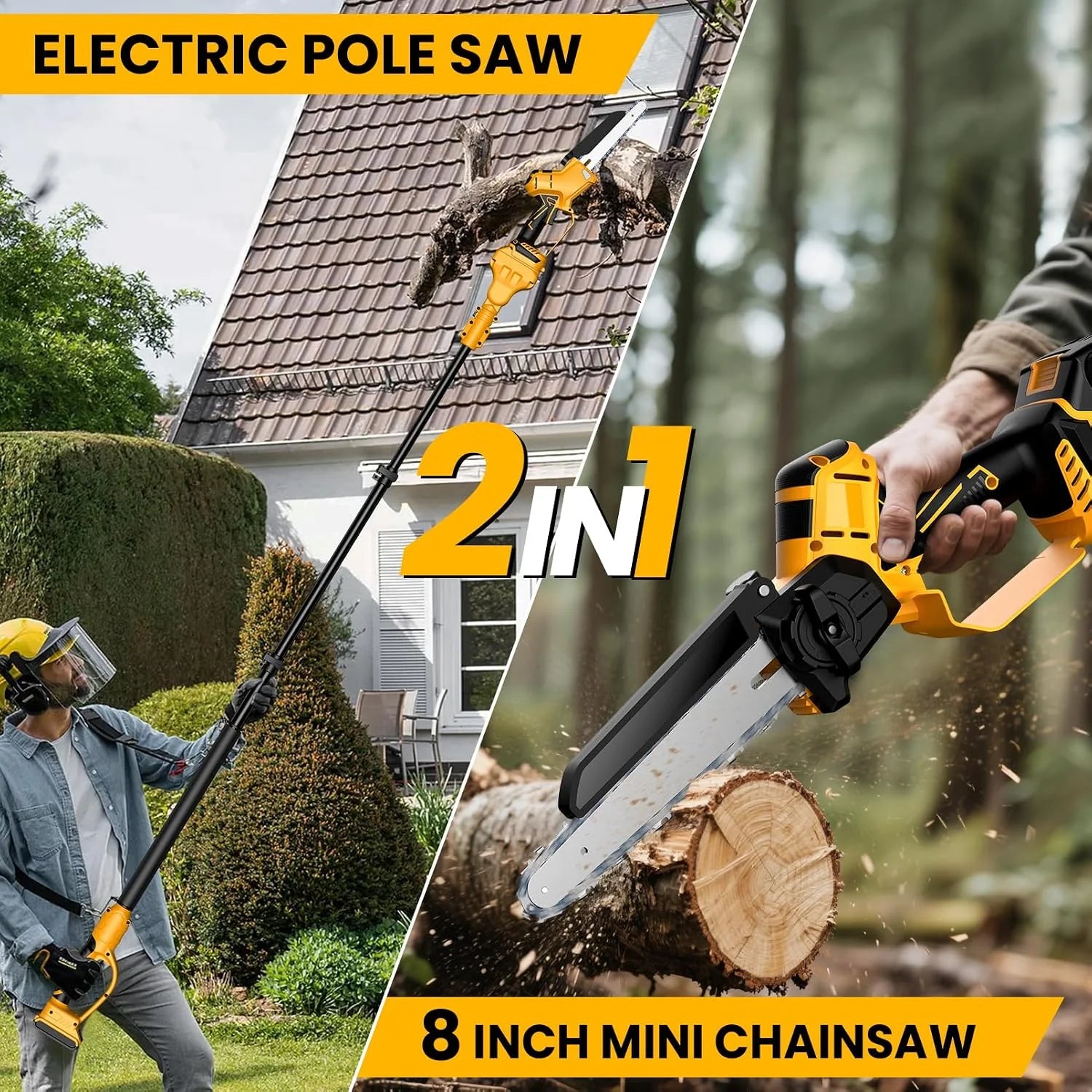Special Cordless 8 Inch Pole Saw & Mini Chainsaw For DE Walt 20V MAX Battery - Image 2